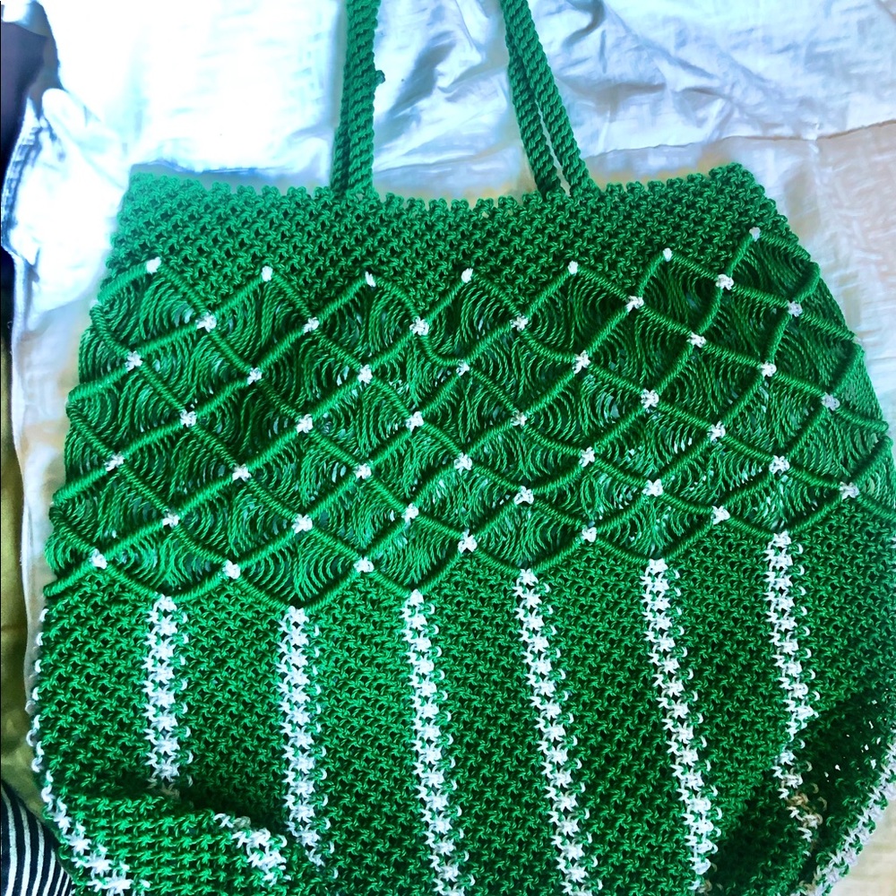 Glory Handmade TOTE Handbag green and white